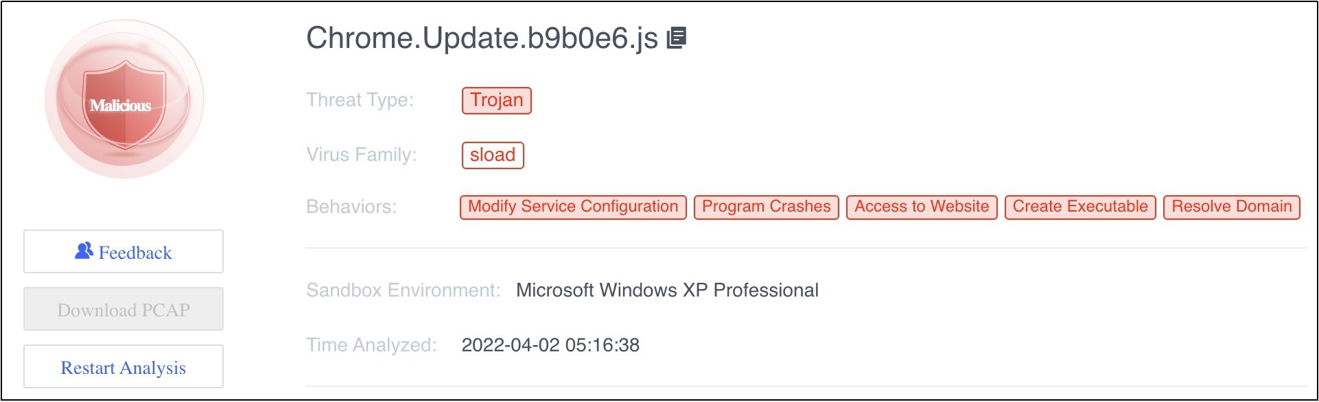 Sangfor Neural X detects SHA256 of FakeUpdate JavaScript