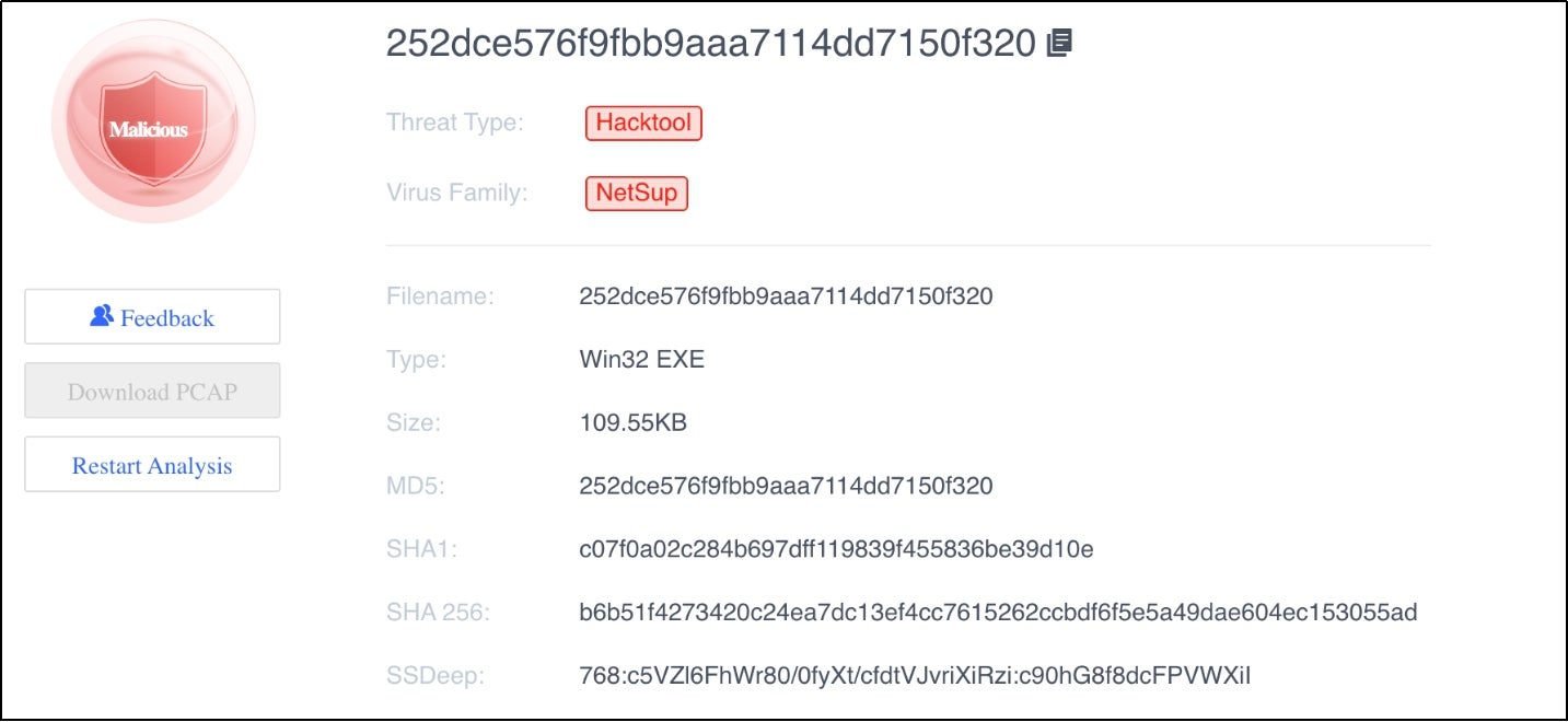 Sangfor Neural X detects SHA256 of NetSupport RAT