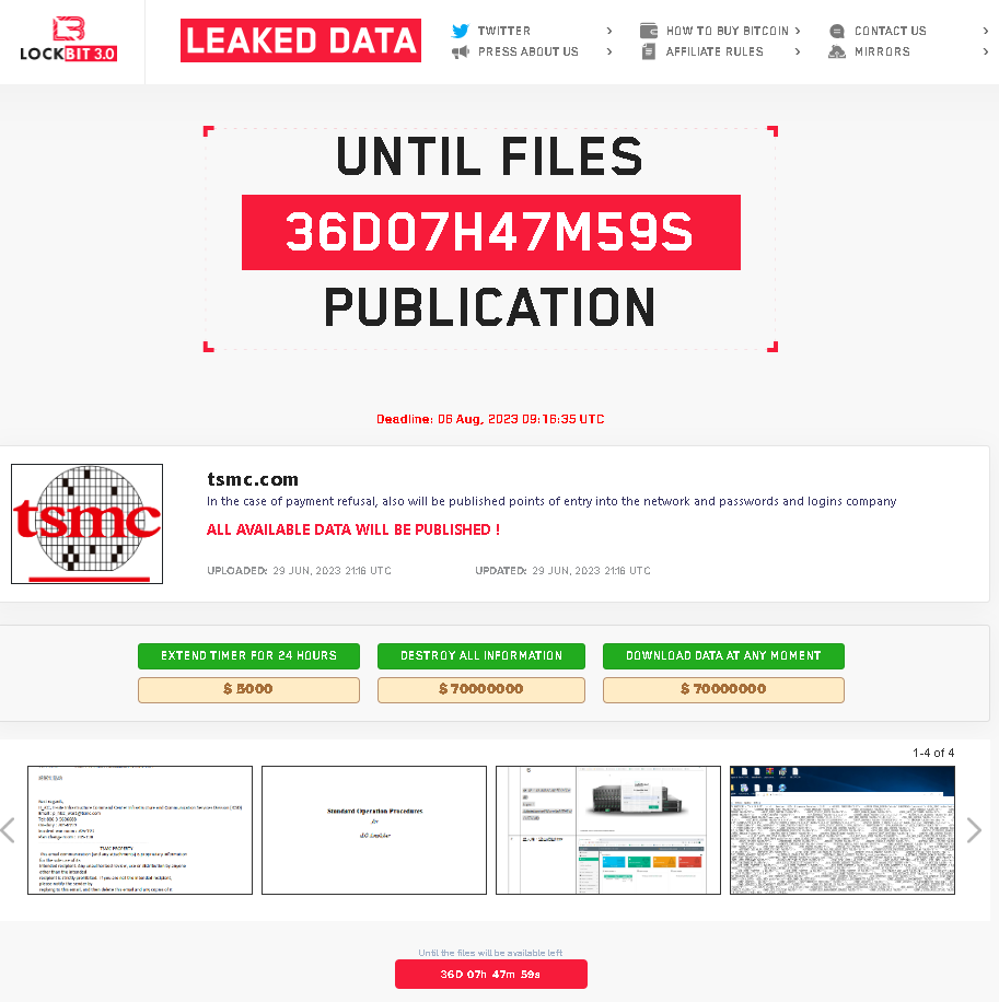 TSMC Supplier Hit by LockBit Ransomware Attack