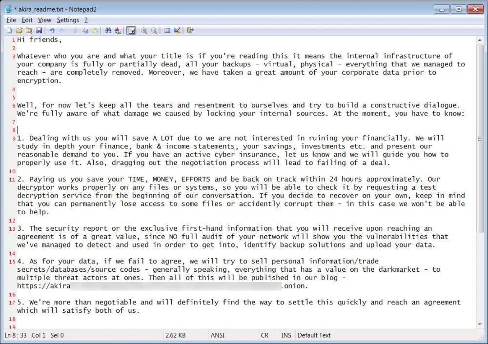 Akira Ransomware Note