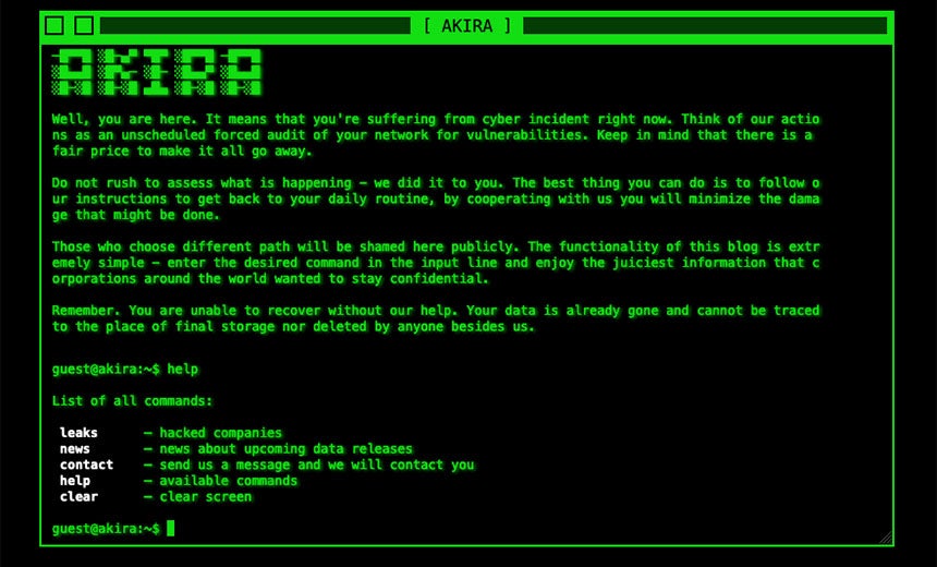 Akira Ransomware data leak site