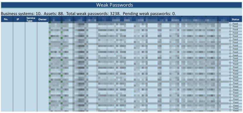 Multiple weak passwords were identified by the MDR team through the MDR platform