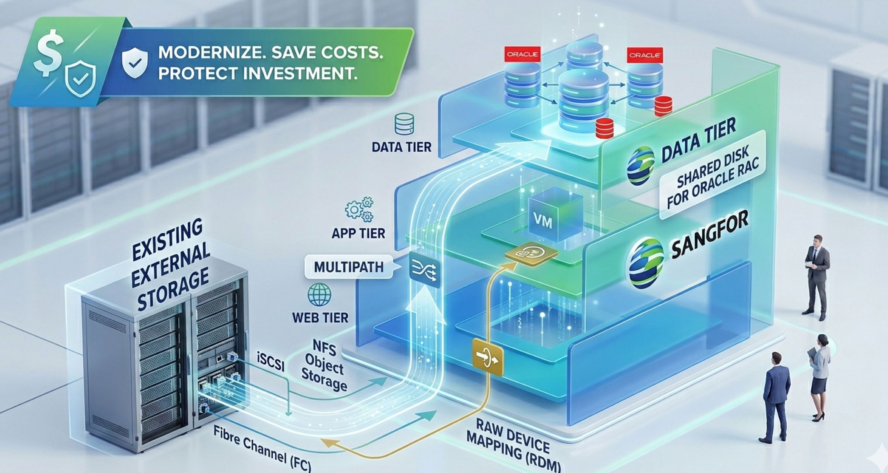 Modernizzazione 3-Tier efficiente con Sangfor HCI e Storage Esterno