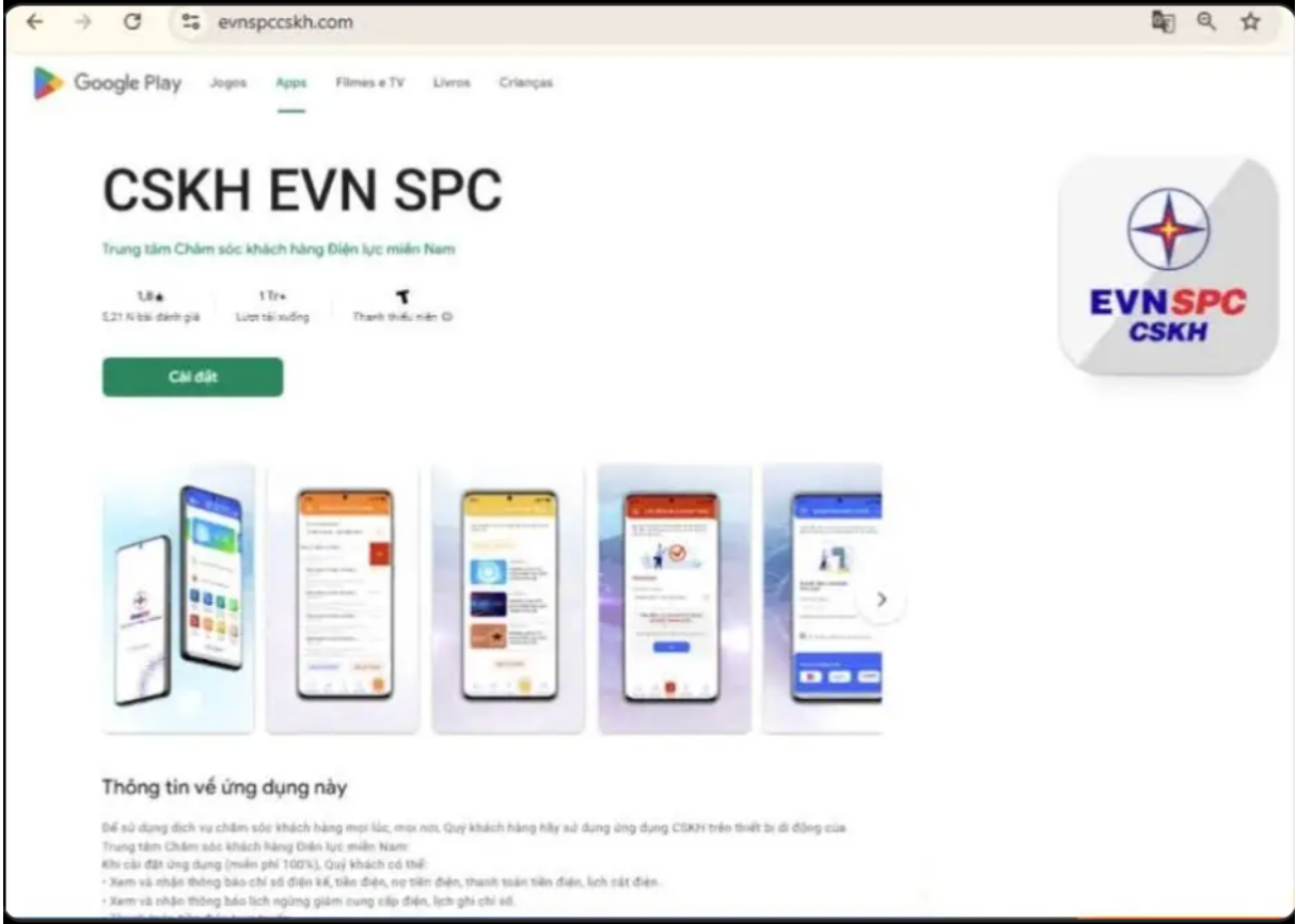 Figure 1. Spoofing download sites for CSKH EVN