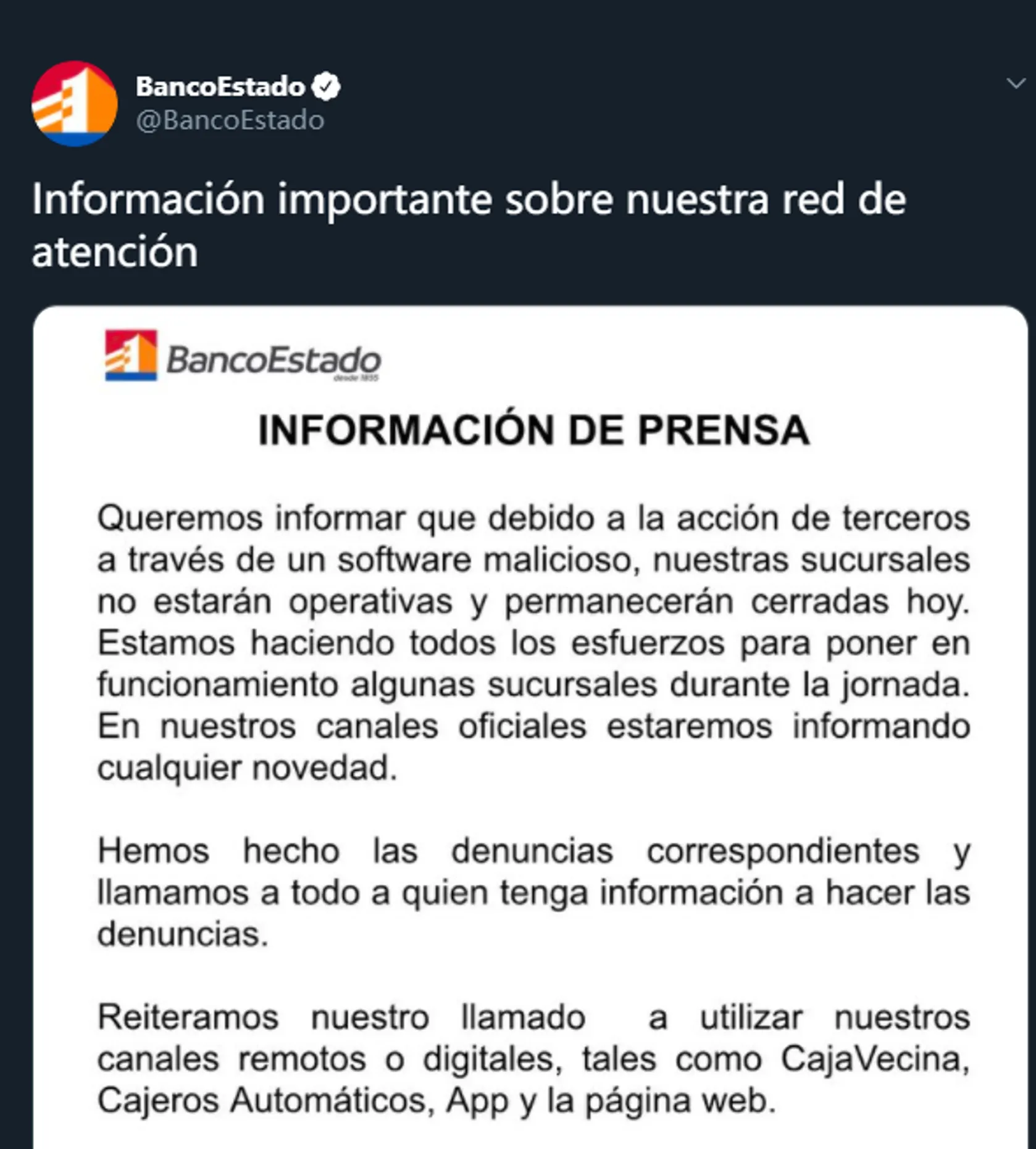 Bank of Chile Closed_x000D_